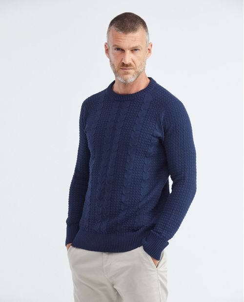Suéter Tejido para Hombre, Cerrado Cuello Redondo - Tejido de Trenzas