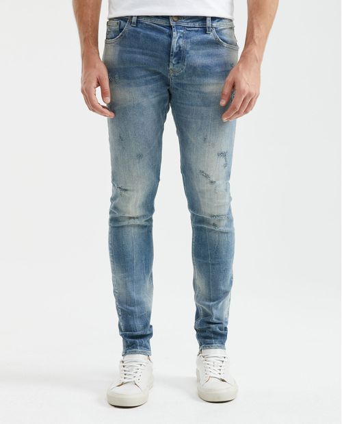 Jean de Hombre Super Slim Fit, Rider, Bota Super Slim - Heritage Azul Claro Efecto Craquelado