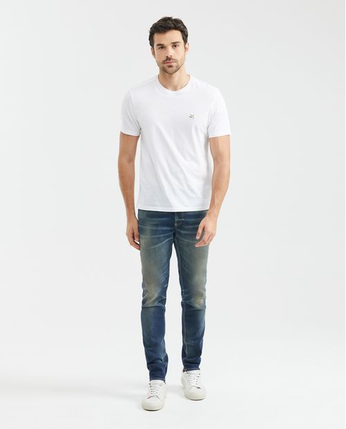 Jean de Hombre Straight Fit, Morrison, Bota Slim - Heritage Azul Medio Efecto Dirty