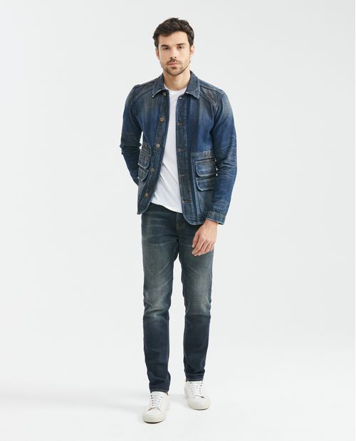 Jean de Hombre Straight Fit, Morrison, Bota Slim - Heritage Azul Oscuro Efecto Dirty