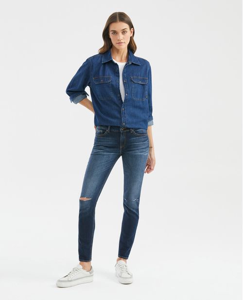 Jean de Mujer Low Rise, Rusty, Bota Skinny - Azul Oscuro Vintage + Rotos