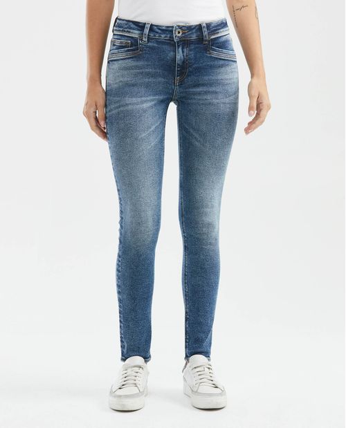 Jean de Mujer Low Rise, Rusty, Bota Skinny - Azul Medio Efecto Frosting