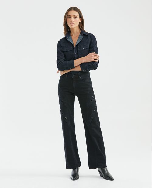 Jean de Mujer Super High Rise, High Cosmo, Boot Cut - Azul Ultra Oscuro Black & Blue