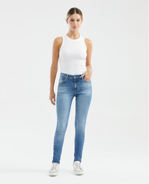 Jean de Mujer High Rise, Cosmo, Bota Skinny - Azul Medio Corte en Pierna