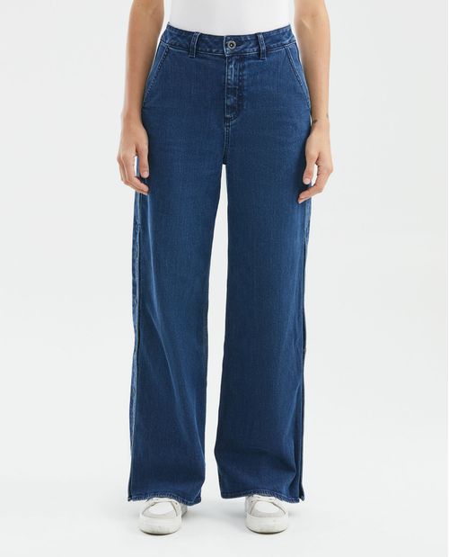 Jean de Mujer Wide Leg, Bota Relaxed - Azul Oscuro Abertura en Bota