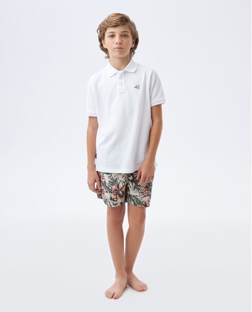 Pantaloneta de Baño Para Niño, Regular Fit - Estampado Flores y Hojas