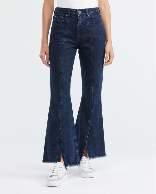 Jean de Mujer Wide Leg, Bota Flare - Azul Ultra Oscuro Cortes en Bota