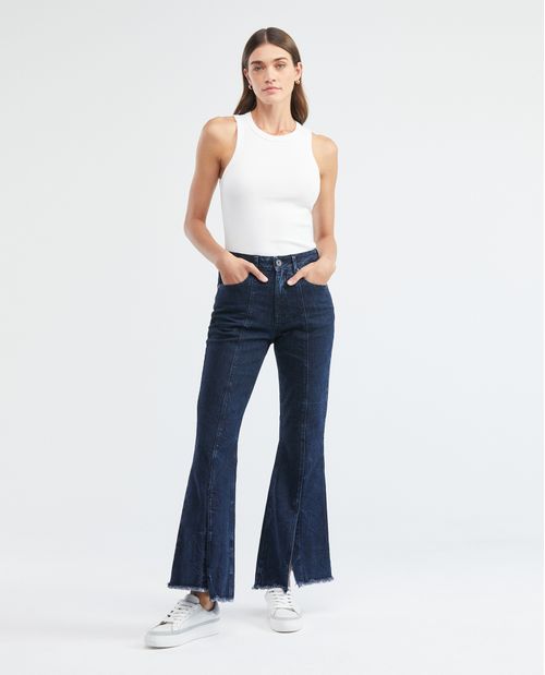 Jean de Mujer Wide Leg, Bota Flare - Azul Ultra Oscuro Cortes en Bota