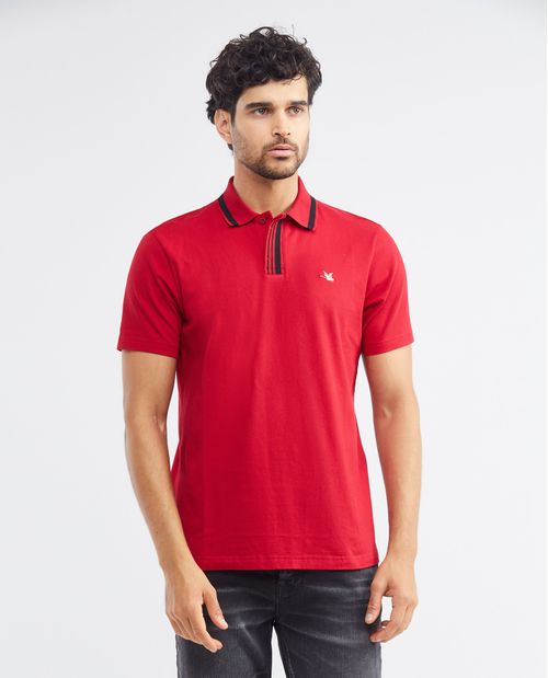 Camiseta de Hombre Tipo Polo, Classic Fit Manga Corta - Cuello Tejido Rayas en Contraste