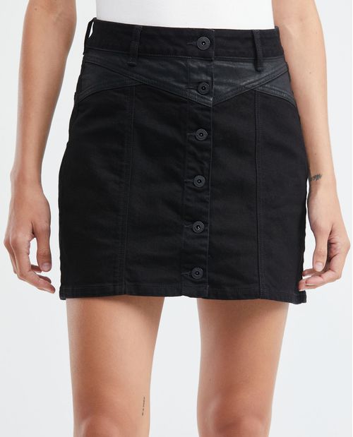 Falda Corta en Denim, High Rise - Negro