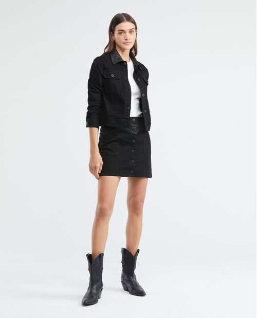 Falda Corta en Denim, High Rise - Negro
