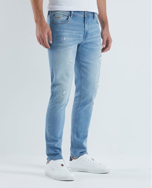 Jean de Hombre Straight Fit, Morrison, Bota Slim - Azul Claro Vintage