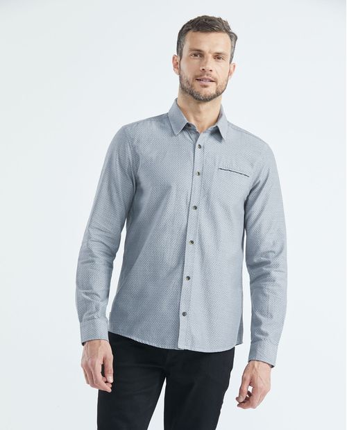 Camisa de Hombre, Slim Fit Manga Larga - Mini Print + Bolsillo