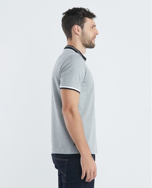 Camiseta de Hombre Tipo Polo, Classic Fit Manga Corta - Tejidos Rayas en Contraste