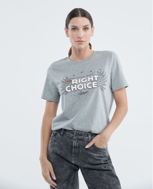 Camiseta Gráfica de Mujer, Manga Corta Cuello Redondo - Diseño Estampado Tipo Banda