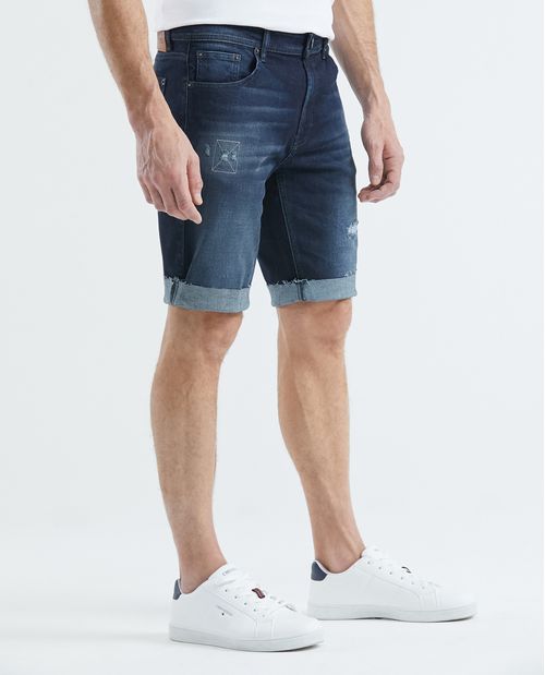 Bermuda de Hombre en Denim, Straight Fit - Azul Oscuro
