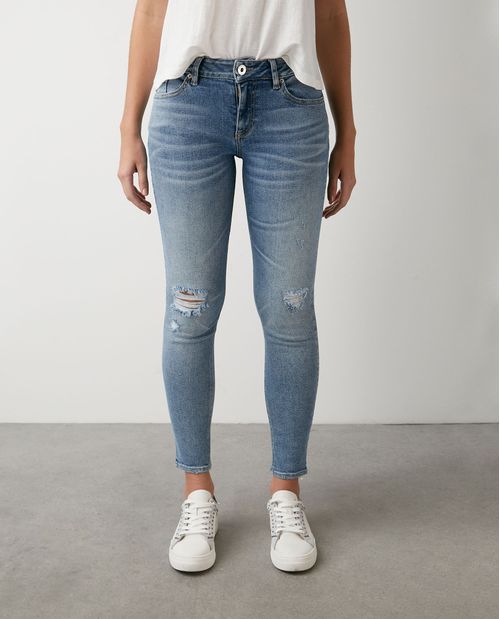 Jean de Mujer Low Rise, Rusty, Bota Skinny - Azul Claro + rotos