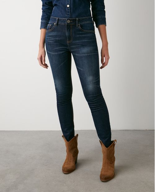 Jean de Mujer High Rise, Cosmo, Bota Skinny - Azul Oscuro Raw Denim
