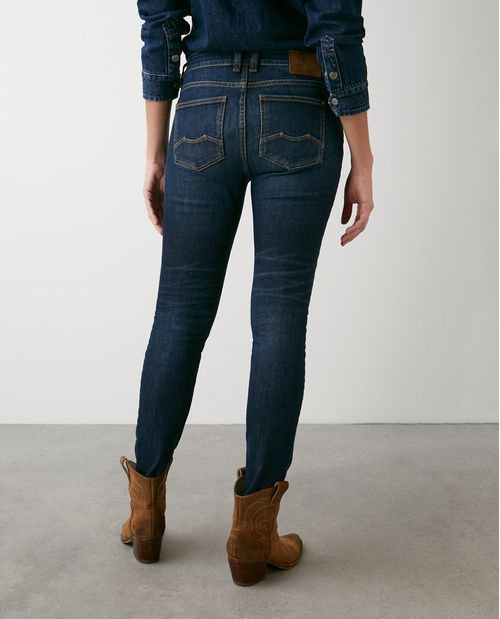 Jean de Mujer High Rise, Cosmo, Bota Skinny - Azul Oscuro Raw Denim