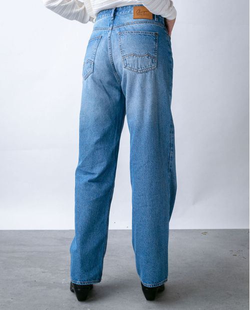 Jean de Mujer Wide Leg 100% Algodón, High Rise Bota Relaxed - Azul Claro