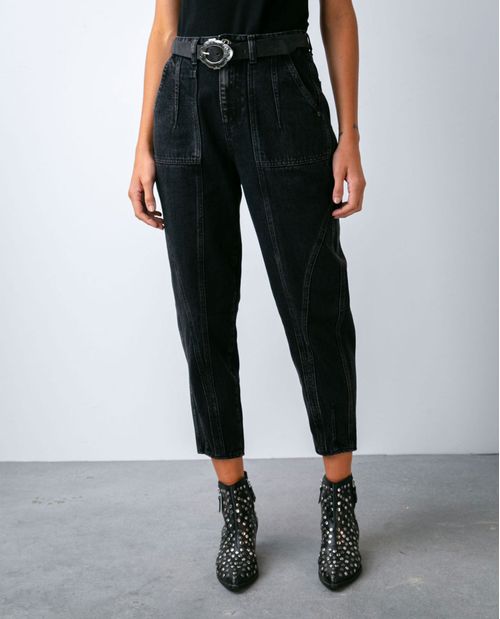 Jean de Mujer Mom Fit 100% Algodón, High Rise Bota Skinny - Gris Oscuro