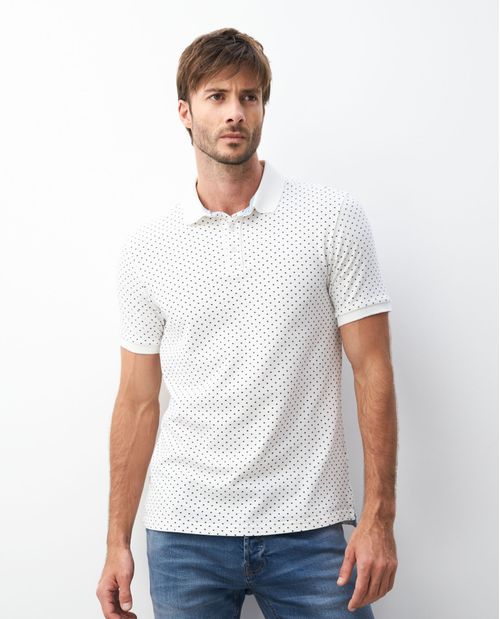 Camiseta de Hombre Tipo Polo, Slim Fit Manga Corta - Mini Print Asteriscos