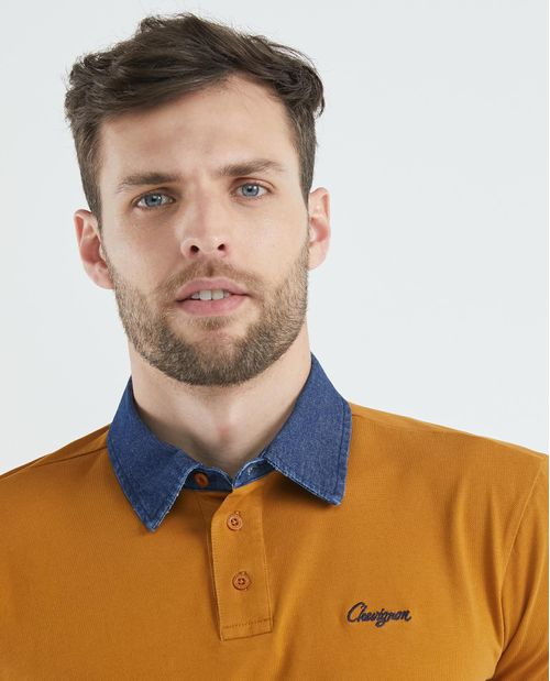 Camiseta de Hombre Tipo Polo, Classic Fit Manga Corta - Cuello en Denim
