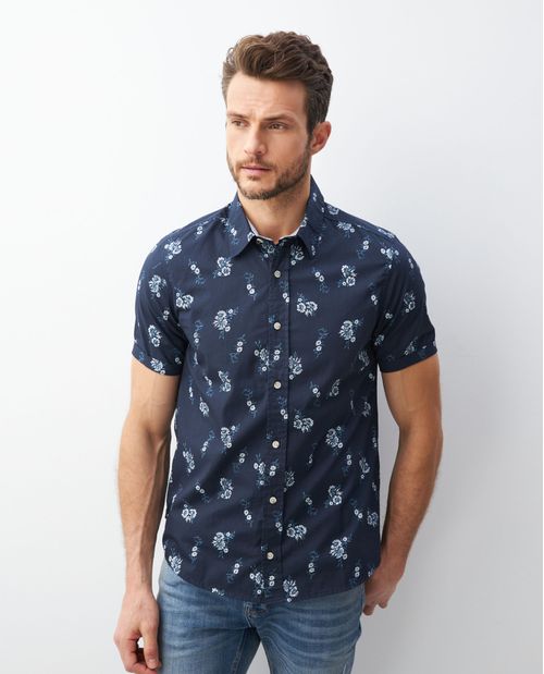 Camisa de Hombre, Slim Fit Manga Corta - Mini Print Flores