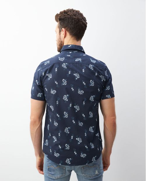 Camisa de Hombre, Slim Fit Manga Corta - Mini Print Flores