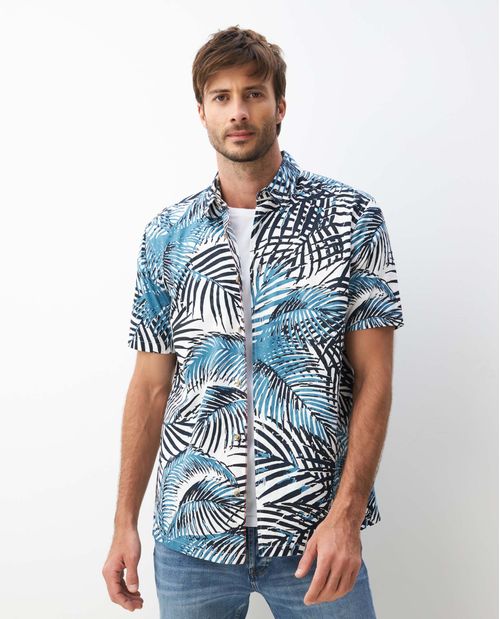 Camisa Resort de Hombre, Classic Fit Manga Corta - Maxi Print Hojas