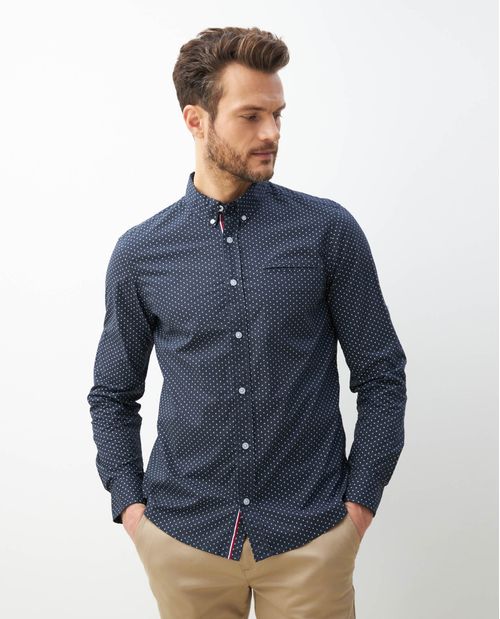 Camisa de Hombre, Classic Fit Manga Larga - Mini Print Geométrico