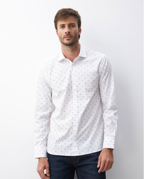 Camisa Premium de Hombre, Slim Fit Manga Larga - Mini Print Flores