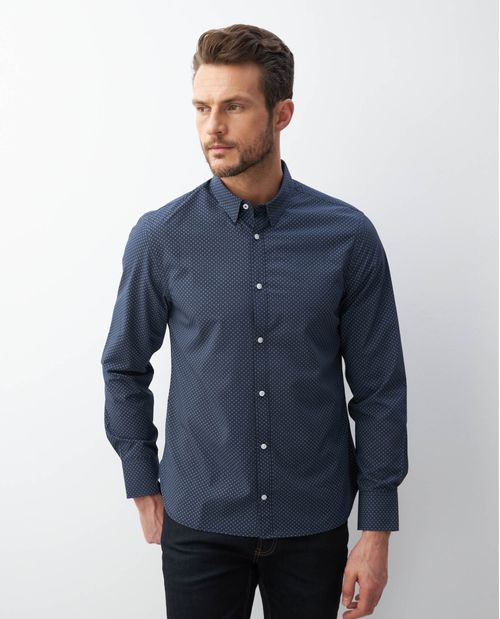 Camisa Premium de Hombre, Slim Fit Manga Larga - Mini Print Círculos