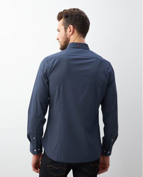 Camisa Premium de Hombre, Slim Fit Manga Larga - Mini Print Círculos