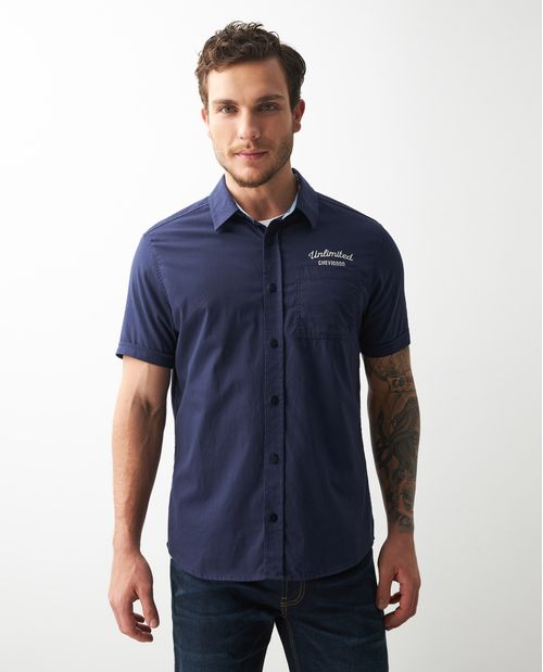 Camisa de Hombre, Slim Fit Manga corta - Bordado en Espalda