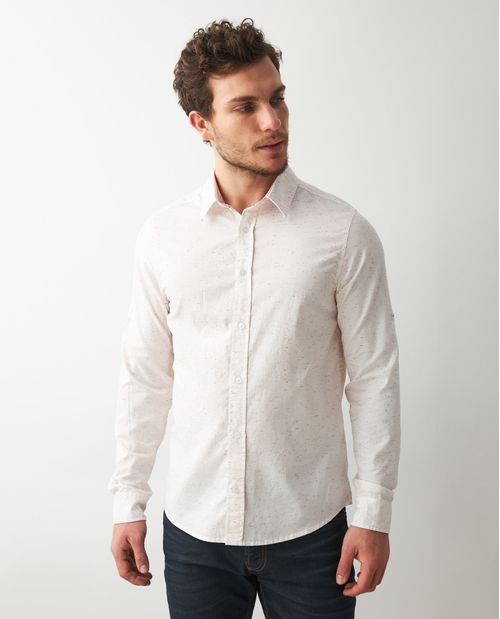 Camisa de Hombre, Slim Fit Manga Larga - 100% Algodón Efecto Neps