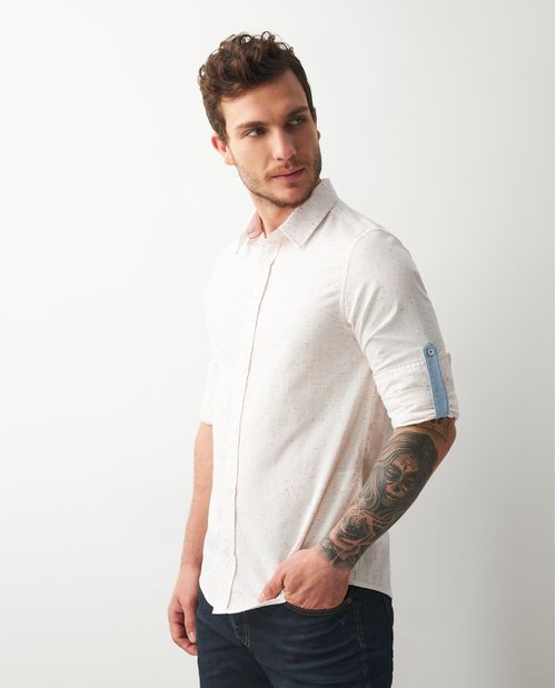 Camisa de Hombre, Slim Fit Manga Larga - 100% Algodón Efecto Neps