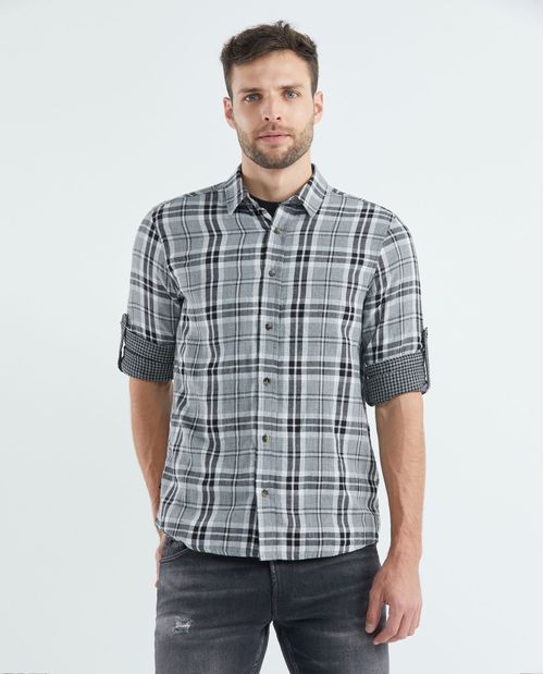 Camisa de Hombre, Classic Fit Manga Larga - Cuadros Doble Tela