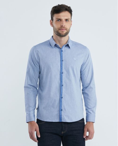 Camisa de Hombre, Slim Fit Manga Larga - Bloque de Color en Perilla