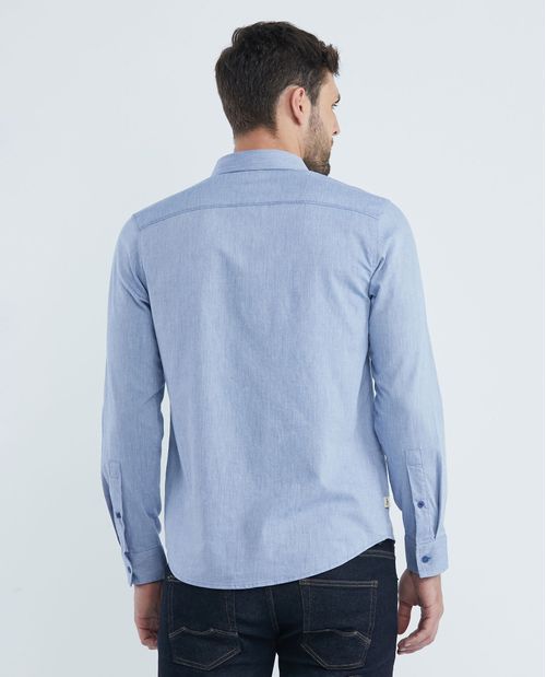 Camisa de Hombre, Slim Fit Manga Larga - Bloque de Color en Perilla