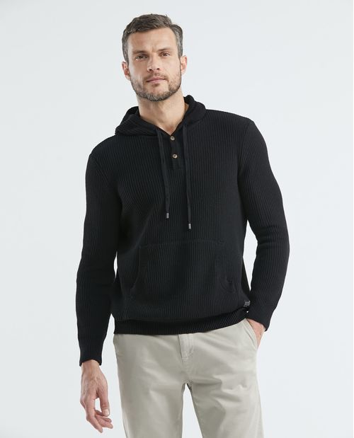 Suéter Tejido para Hombre, Cerrado Cuello Media Perilla de Botones - Capucha