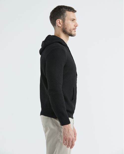 Suéter Tejido para Hombre, Cerrado Cuello Media Perilla de Botones - Capucha