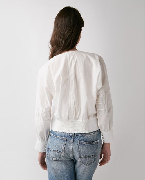 Camisa de Mujer, Manga Tipo Murciélago Escote en V - Diseño Amplio Ajustado en Cintura