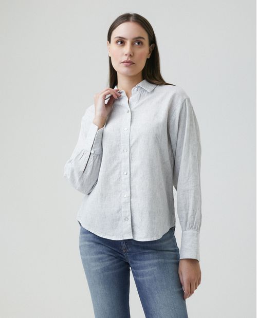 Camisa de Mujer, Silueta Oversized Manga Larga Cuello Camisero - Rayas