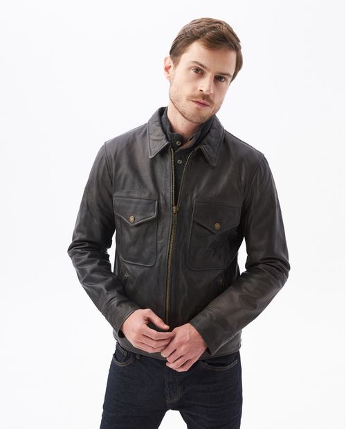 Chaqueta de Hombre en Cuero, Silueta Clásica - Piel Vacuno con Tratamiento Vintage