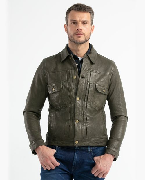 Chaqueta de Hombre en Cuero, Tipo Trucker - Piel de Cordero