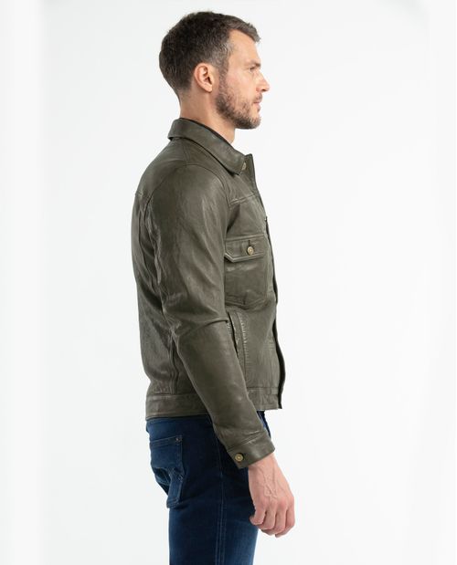 Chaqueta de Hombre en Cuero, Tipo Trucker - Piel de Cordero