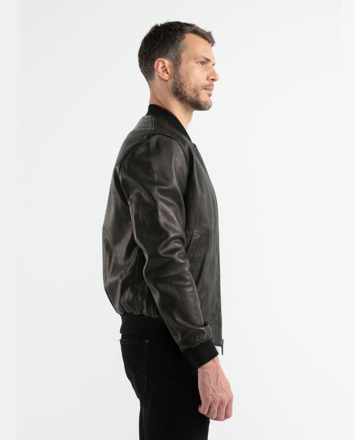 Chaqueta de Hombre en Cuero, Tipo Teddy - Piel de Cordero