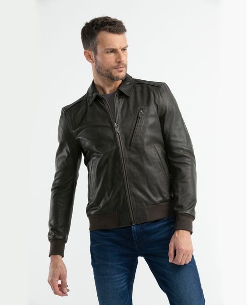 Chaqueta de Hombre en Cuero, Tipo Bomber - Piel Vacuno