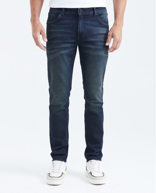 Jean Straight Fit Tiro Medio Bota Slim Azul Oscuro para Hombre